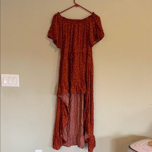 VICI Summer Dress Rust Polka Dot Off-Shoulder Dress Womens Size L High Low Dress